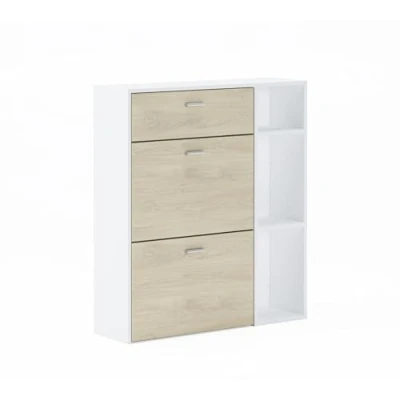 Imagen de Skraut Home Armario Zapatero 102 x 90 26 cm Capacidad para 12 Pares de Zapatos 2 Puertas Basculantes + 1 Cajón Modelo Wind Acabado Blanco/Roble