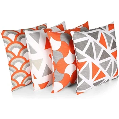 Imagen de Penguin Home 3433 Juego de 4 Fundas Cojín Cuadradas Decorativas Doble Cara con Cremallera Invisible, 45 x cm, Color Naranja y Gris, 1 Algodón