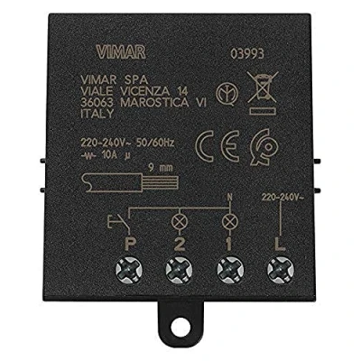 Imagen de Vimar 03993 módulo relé magnético Quid para luces de impulsos secuenciales ON/OFF, 1 ingr botón NO, 2 salidas NO 10 A 220 240 V 50/60 Hz