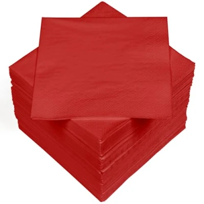 Imagen de HEKU 100 servilletas monocromáticas, 3 capas, 33 x cm, calidad uniforme para eventos y gastronomía, práctico paquete de 5 unidades, muy absorbentes elegantes, color rojo