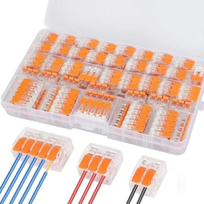 Imagen de Conector de cable, 75 unidades, terminales eléctricos con palanca accionamiento, abrazaderas cable 4 mm², conductor, bornes conexión, corriente,