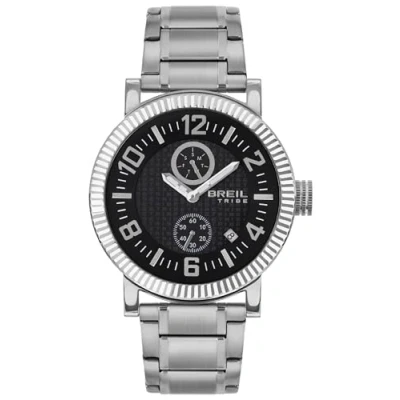 Imagen de BREIL Reloj Men&#039;s BPM Esfera BI Color Negro Movimiento Multi FUNCIÓN Cuarzo y Pulsera DE Acero Plateado EW0590