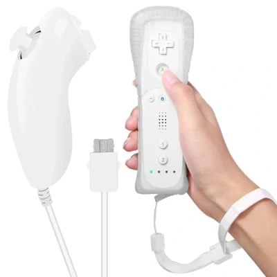 Imagen de Leikurvo mando a distancia Wii, Wii con Nunchuck, Nunchuck para Vernbedinung Remote Plus de repuesto Jostick Game Handle consola Wii/Wii U (blanco)