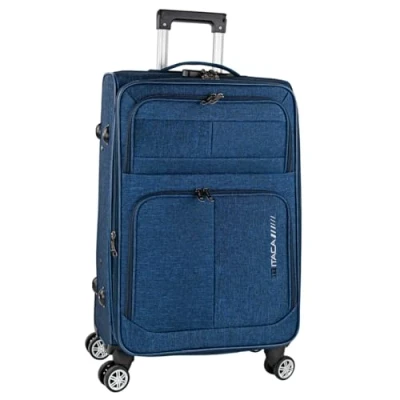 Imagen de ITACA Maleta Mediana con 4 Ruedas Giratorias para Viajes Largos Tipo Trolley Ideal como Maletas de Viaje Grandes 23 Kilos y Resistentes, Azul Vaquero
