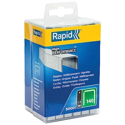Imagen de Rapid Caja de Grapas Corona Plana para Plástico, Cartón y Alfombras N.º140 Acero Galvanizado, 14 mm 5.000