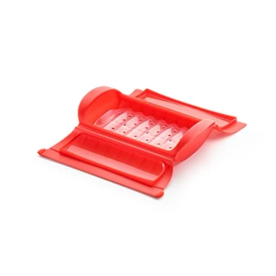 Imagen de Lékué Estuche de vapor con bandeja, 1 2 personas, silicona platino rojo (650 ml)