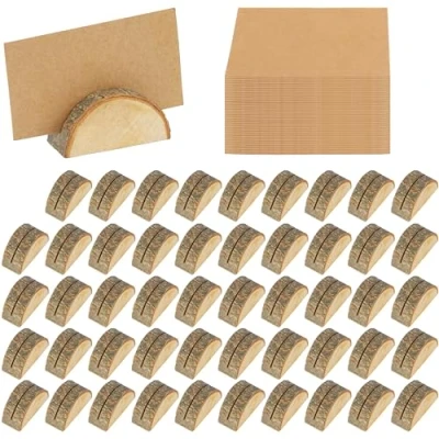 Imagen de BELLE VOUS Set de Marcasitios para Fotos y Tarjetas 50x Soporte Decoracion Peana Rústico en Forma Troncos Madera Carteles Numeros Mesa Fiesta Boda Navidad