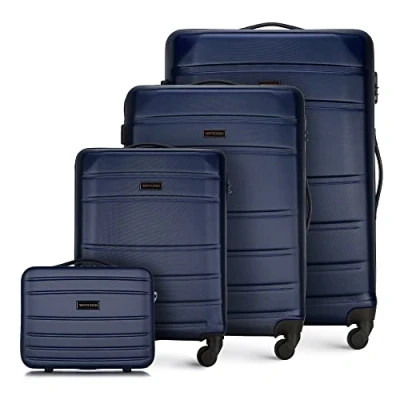 Imagen de WITTCHEN Maleta de Viaje Equipaje Mano Cabina ABS con 4 Ruedas giratorias Cerradura combinación Asa telescópica Globe Line Set Maletas Azul Oscuro