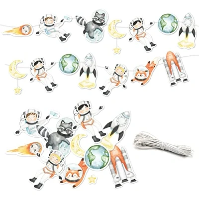 Imagen de Papierdrachen Guirnalda de cumpleaños Astronauta decoración para Infantiles Fiesta 10 m tu celebración niñas y niños Set 5