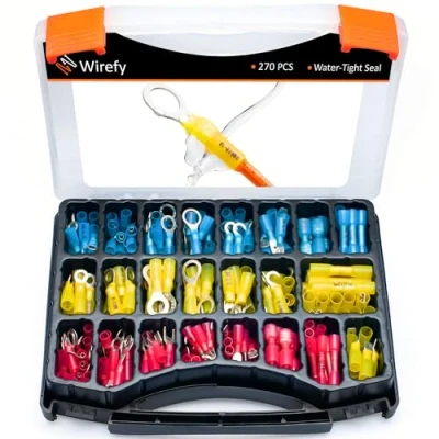 Imagen de Wirefy 270 Piezas Conector Electricos Termorretráctil Kit de Terminales Eléctricos Termorretráctiles para Automoción Surtido Conectores Redondos, Horquilla, Gancho, Planos &amp; a Tope 0,5 6mm²