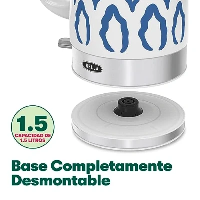 Imagen de BELLA Hervidor Eléctrico, Calentador de Agua Cerámica con Base Giratoria Desmontable, Apagado Automático y Protección Contra Ebullición, Capacidad 1,5 L, Azul Azteca
