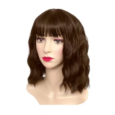 Imagen de SKHAOVS pelucas MarróN onduladas naturales con flequillo de aire peluca diaria estilo natural Bob Cortas para Halloween Cosplay Fiesta Diario castaño claro(MarróN)