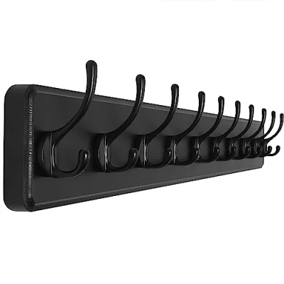 Imagen de SKOLOO perchero rústico grande montado en la pared: largo de 98cm para pared, gancho madera maciza pino 10 ganchos colgar ropa mochila abrigos