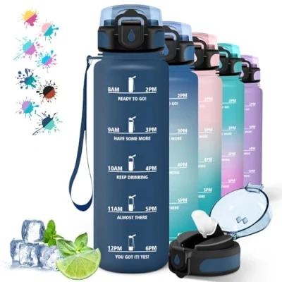 Imagen de Botella Agua, Agua 1 litro, Gimnasio a Prueba de Fugas, con Pajita, Reutilizable, Fácil Limpiar, Cantimplora para la Gimnasio, Ciclismo, Senderismo, Naviblue