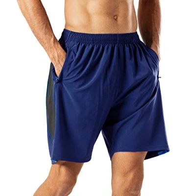Imagen de HMIYA Pantalones Cortos Deportivos para Hombre Transpirable Secado Rapido Running Fitness Gym(Negro Marino L)