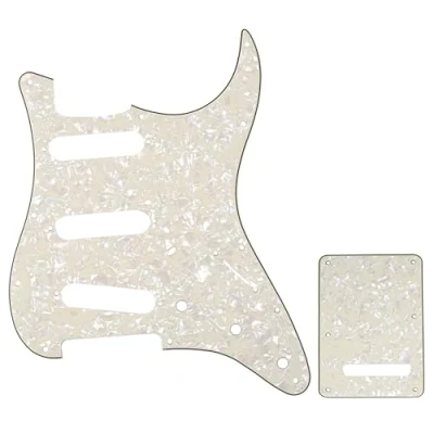 Imagen de Musiclily SSS Set de Pickguard Golpeador y Placa Trasera Strat para Fender American/México Standard Stratocaster Estilo Moderno, 4 capas Parchment Pearl