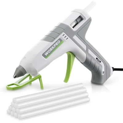 Imagen de WORKPRO Psitola de Silicona Caliente, 60/100W Pistola Pegamento con 10 Barras Encolar 2 Modos Calentamiento Rápido, para Bricolaje y Reparaciones