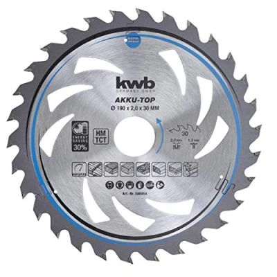 Imagen de kwb 586954 Hoja de sierra circular ahorro energía Easy Cut, diámetro 190 x 30 mm corte fino con dentado alterno especial dientes Z30, AKKU TOP fino,