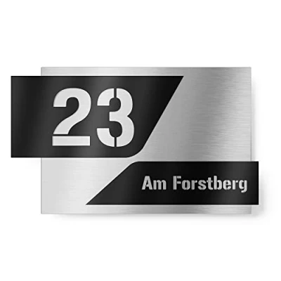 Imagen de GRAVIERS DESIGN Número de Casa Exterior Personalizable Acero Inoxidable. 215x150 mm en Negro Resistente a la Intemperie. Para Puertas y Portales. [Made in Germany]