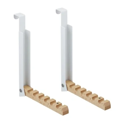 Imagen de Relaxdays 2 Ganchos Plegables para Puerta, Colgante, Colgador 6 Perchas, Metal y Madera, Renvalso hasta 2cm, Blanco, Hierro, 21 x 2,5 18 cm