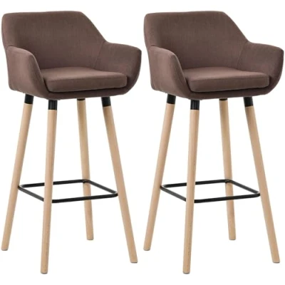 Imagen de CLP Set De 2 Taburetes Grant Tapizados En Tela con Respaldo &amp; Reposapiés I Sillas Bar Base Madera Reposapiés, Color:café