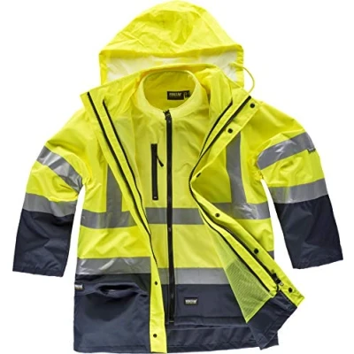 Imagen de Work Team Parka 4 EN 1 Alta Visibilidad con Softshell: Chaleco Desmontable e Impermeable. ISO 20471:2013 Hombre Marino+Amarillo A.V. L