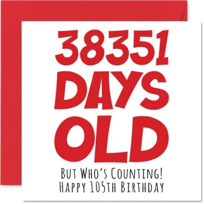 Imagen de Stuff4 tarjeta de cumpleaños número 105 para hombres y mujeres, él ella, 38351 días edad, divertida adultos, 145 mm x mm, tarjetas felicitación broma