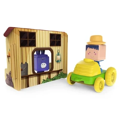 Imagen de Educa The Kiubis. Playset El Establo del Burrito, apilables para bebés con Escenario 3D, 2 Personajes + Tractor, Montables, y e Intercambiables, A Partir de 18 Meses (19222)