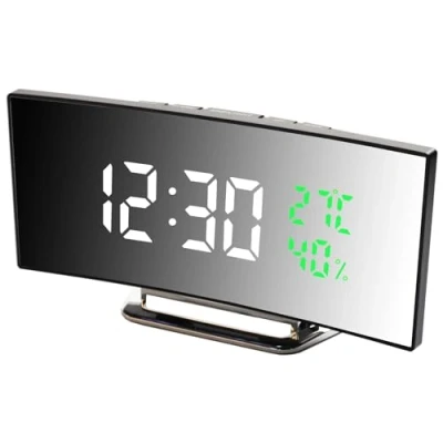 Imagen de Despertador Digital, Pantalla LED Grande, de cabecera con Temperatura y Humedad, Reloj Espejo 3 despertadores, Brillo Ajustable, Snooze, Suministro energía USB (Blanco 01)