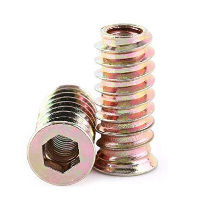 Imagen de 20 Piezas de Tuerca Tornillo Acero al Carbono Chapado en Zinc, Tuercas Inserción Roscadas Accionamiento Hexagonal Para Muebles Madera(m6*25mm)