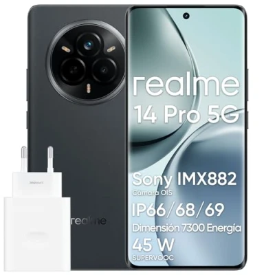 Imagen de realme 14 Pro 5G Smartphone, 12 + 512GB, Teléfono móvil, Procesador Dimensity 7300 Energy 5G, IP69, Cámara Sony IMX882 OIS de 50 MP, Pantalla 120 Hz, Batteria da 5260 mAh, Gris (con Adaptador)