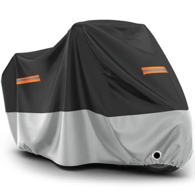 Imagen de Favoto Funda Universal para Motocicleta Todas Las Estaciones, Calidad climática, Impermeable, protección Solar al Aire Libre, Duradera, Reflectante, con Agujeros de Bloqueo y Bolsa