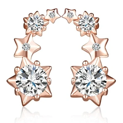Imagen de Infinito U elegante estrellas studs 925 plata de ley cúbicos Zirconia Oreja Pendientes para las mujeres/niñas, oro rosa