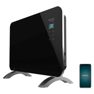 Imagen de Cecotec Radiador Eléctrico Bajo Consumo Ready Warm 6670 Crystal Connection Con Wifi, 1000 W, Termostato Regulable, Temporizador, Soporte de pie, Protección sobrecalentamiento, Silencioso, Negro
