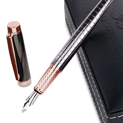 Imagen de FACILE SCRIPTUM Modelo Alice Rosé Pluma metálica con fino estuche de cuero sintético Oro rosado y gris plata