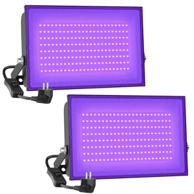 Imagen de Onforu 2 Pack Luz UV 100 W, Negra Impermeable IP66, Foco Ultravioleta Fluorescente Lámpara de Escenario Blacklights para Bar Club DJ Discoteca Fiesta KTV Pinta Corporal Gimnasio Halloween