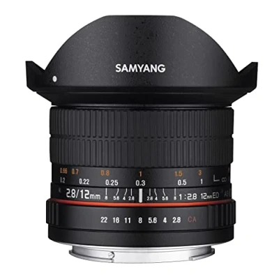 Imagen de Samyang F1112110101 Objetivo fotográfico DSLR para Fuji X (Distancia Focal Fija 12mm, Apertura f/2.8 22 ED AS NCS, Ojo de Pez), Negro