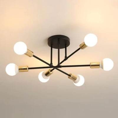 Imagen de Diseño de lámpara techo cómodo Molecularlampe 6 Flammable E27 oro negro metal estilo retro para salón comedor dormitorio loft interior iluminación industrial