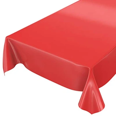 Imagen de Anro Mantel de hule lavable color liso brillante, toalla, rojo, Schnittkante 100 x 140cm