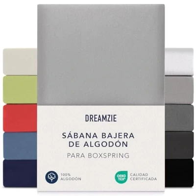 Imagen de Dreamzie Sabanas 90x200 cm 100x200 cm, Sabana Bajera para Colchones de hasta 37 Altura, 100% Algodon 150 g/m² Gris Certificada sin Productos Químicos (Oeko Tex)