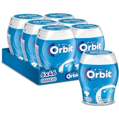Imagen de Orbit Bote de Chicles Sin Azúcar Sabor Menta, Fresco, Intenso y Larga Duración en formato Gragea (6 x 46 chicles)