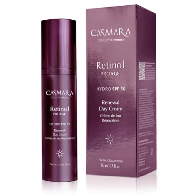 Imagen de Casmara, crema facial de día antiedad, con FPS 50, RETINOL PROAGE RENEWAL DAY, 50 mililitros. Hidrata intensamente y revitaliza en profundidad la piel
