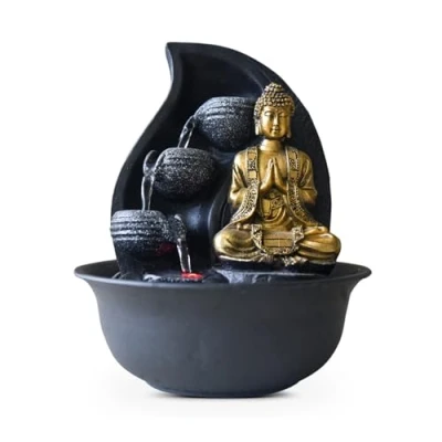 Imagen de Zen Light Praya Fuente para Interior con Bomba e iluminación LED,en Resina, Color Dorado