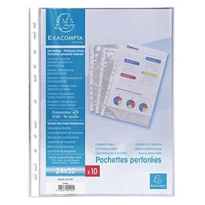 Imagen de Exacompta 5990E Bolsa de 10 fundas con multitaladros, A4, 24 x 32 cm