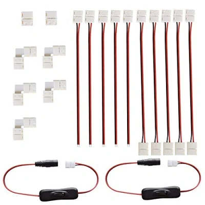 Imagen de RUNCCI YUN 3528 2835 2 pines, 8 mm Kit de conector barra luz LED, 5X Puente conector, LED 5 Conectores en forma L, Interruptores CC, completos