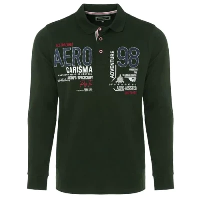 Imagen de Carisma Polo de manga larga para hombre 100% algodón ? Camiseta con bordado Cómodo corte regular oficina y ocio 3445, caqui, M