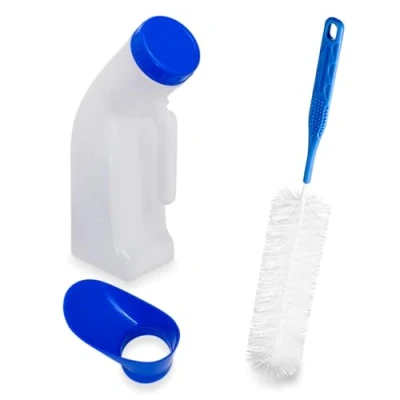 Imagen de botella de orina para mujeres y hombres con cepillo limpieza, ARNOMED 1000ml, urinario tapa cepillo, PP a prueba fugas