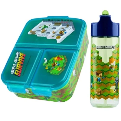 Imagen de Minecraft Fiambrera Infantil con Compartimentos y Botella de Agua Regalos Niños