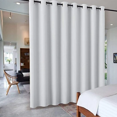 Imagen de PONY DANCE Separador de Ambientes para Salon/Oficina/Dormitorio Cortina Blanca Opaca con Ojales Cortinas Grandes Termicas Aislantes Frio y Calor, 1 Pieza, 457 x 243 cm (Ancho Alto), Blanco Gris