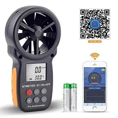 Imagen de BTMETER Anemómetro Digital de Velocidad del Viento Mano, Medidor Inalámbrico Paleta Bluetooth para Enfriamiento Viento, Velocidad, Monitor Temperatura